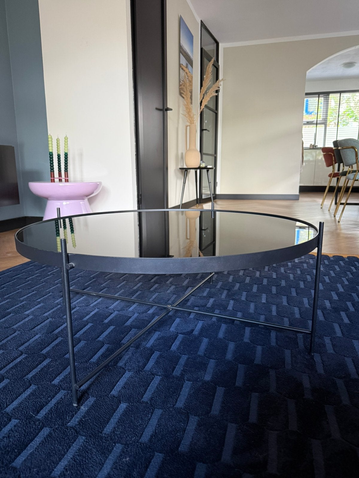 Zwarte glazen salontafel - Zuiver Cupid XXL, Huis en Inrichting, Ophalen, Gebruikt, Rond, 50 tot 100 cm