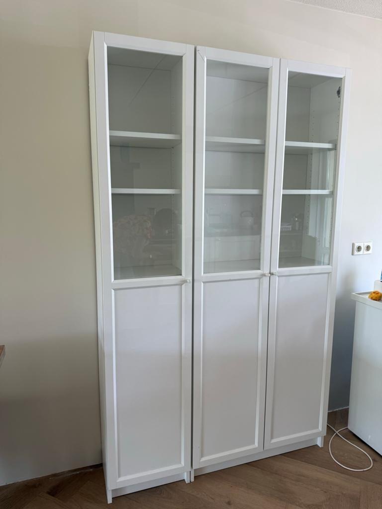 Witte IKEA Billy boekenkasten met glazen deuren, Ophalen, 200 cm of meer, 50 tot 100 cm, Zo goed als nieuw