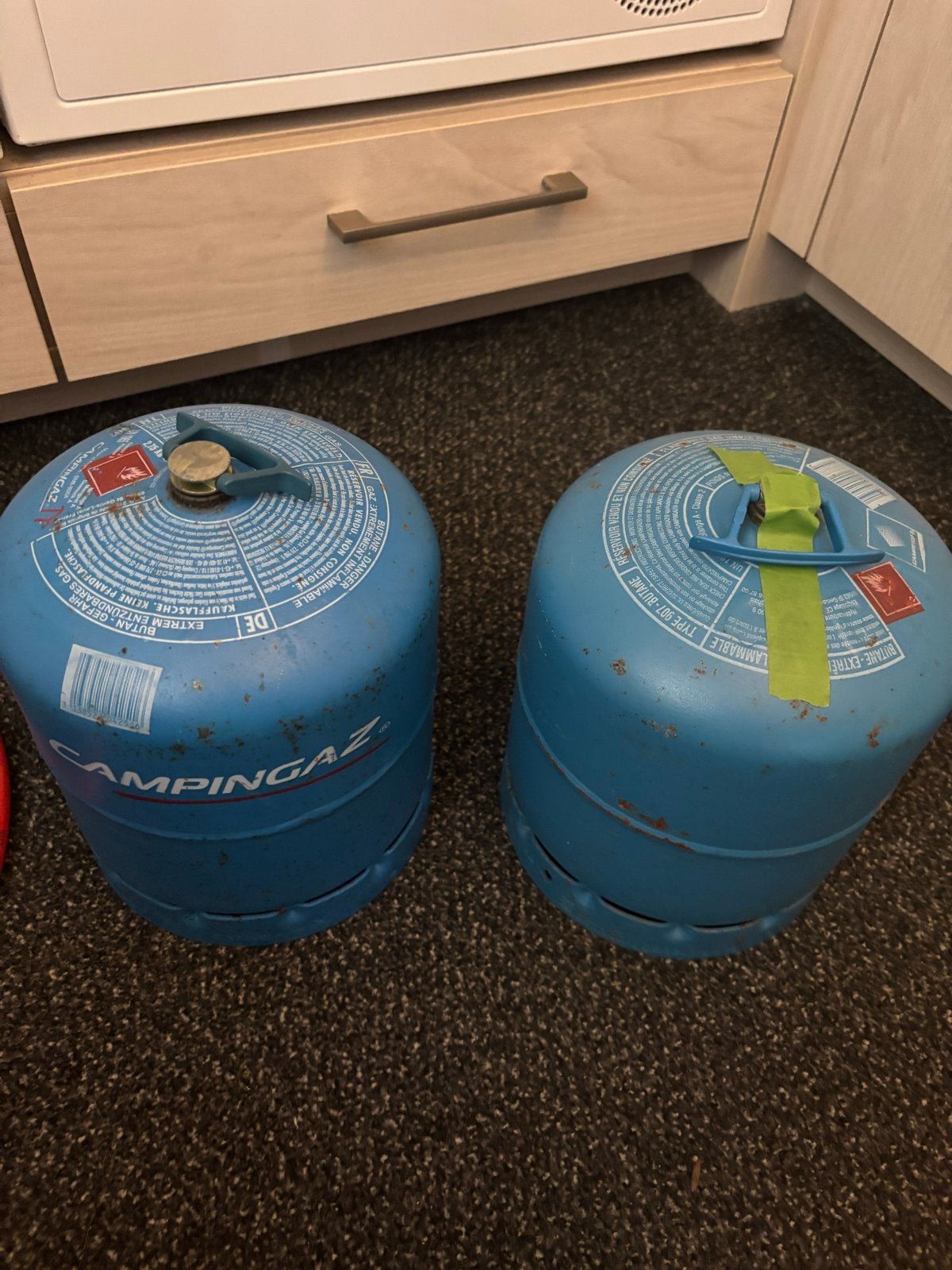 Campingaz 907 gasflessen met slang en drukregelaar, Caravans en Kamperen, Kampeeraccessoires, Ophalen, Gebruikt