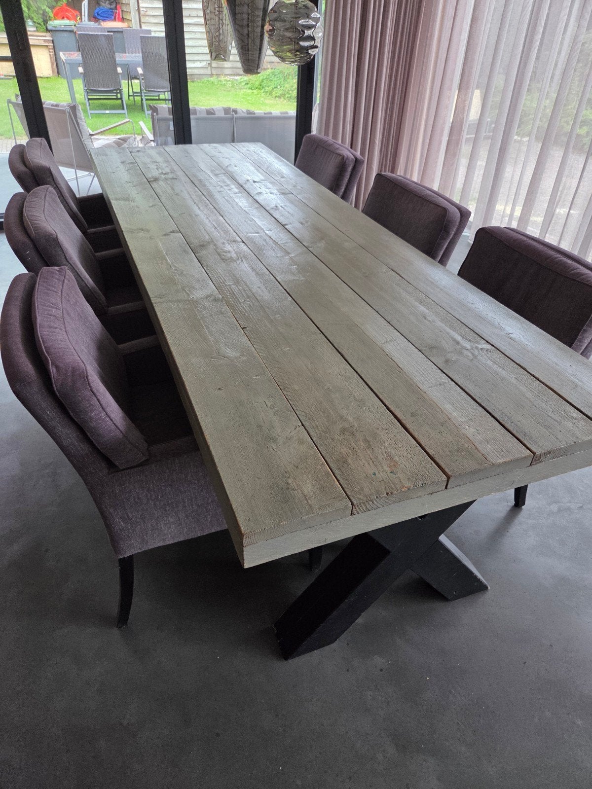 Steigerhouten eettafel 280x98 cm, Ophalen, Gebruikt, 200 cm of meer, 50 tot 100 cm