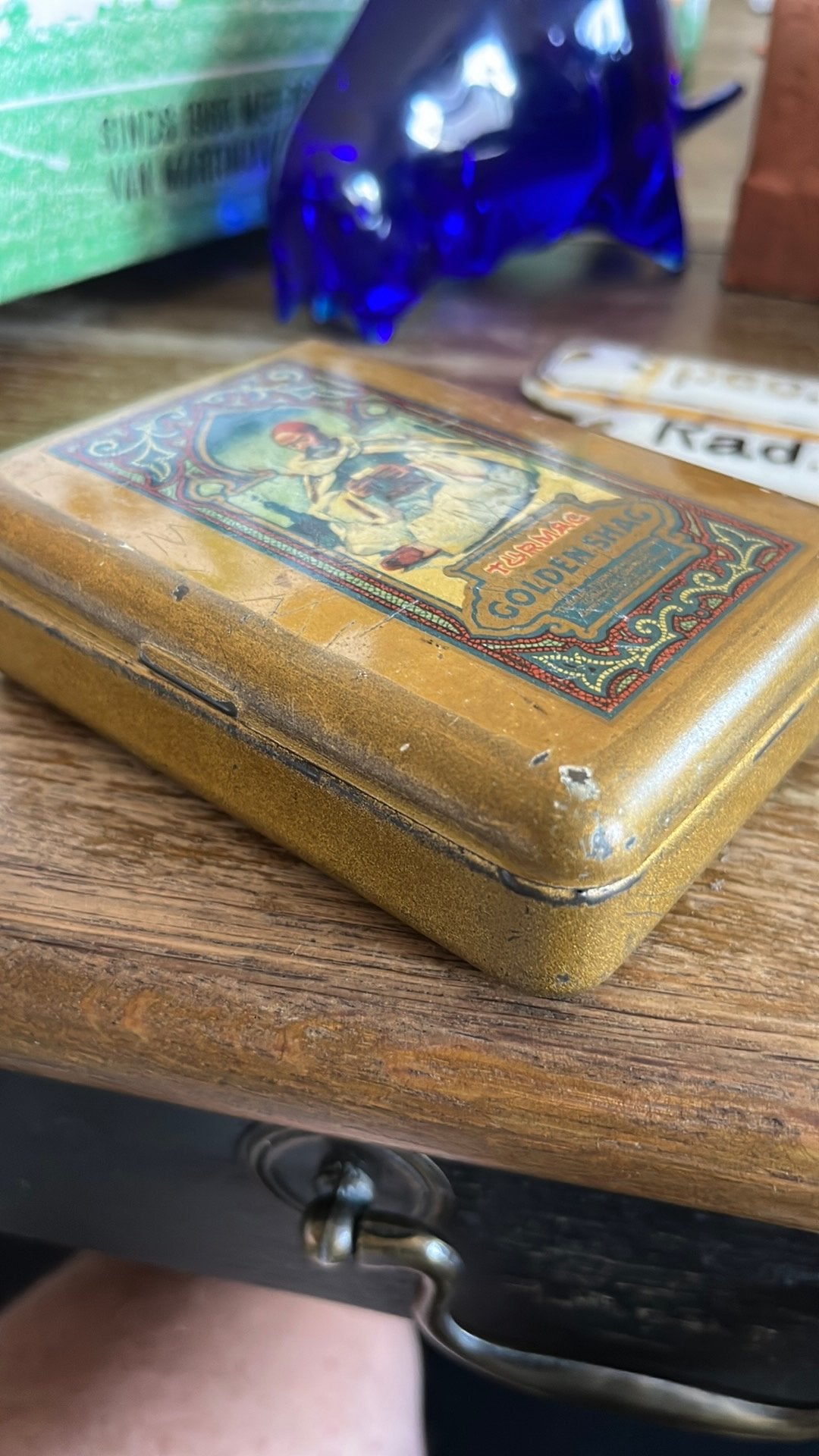 Turmac Golden Shag tabaksdoosje van blik, Ophalen of Verzenden, Zo goed als nieuw, Tabaksdoos of Verpakking