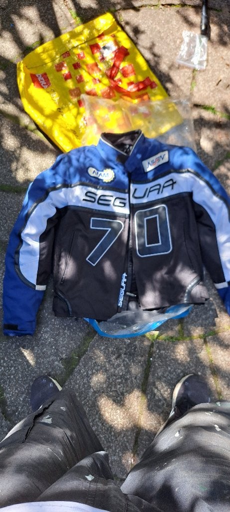 Segura Retro Motorjack – Blauw/Zwart – Maat M, Motoren, Kleding | Motorkleding, Ophalen, Jas | textiel, Heren, Segura