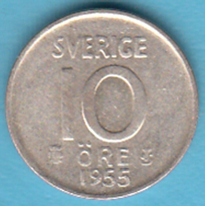 Zweden 10 öre 1955 TS zilver, KM# 823 in munthouder, Ophalen of Verzenden, Overige landen, Losse munt, Zilver