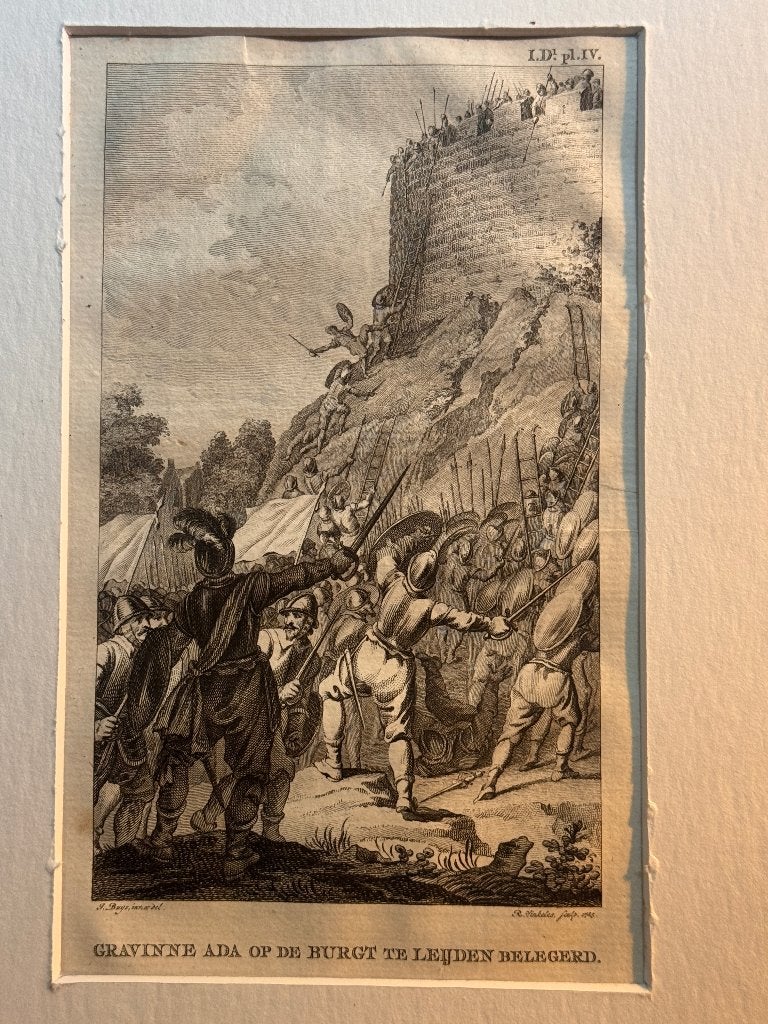 1785 Gravin Ada belegerd in Leiden Burcht P0861-03, Antiek en Kunst, Ophalen of Verzenden, Gravure, 1800 - 1899