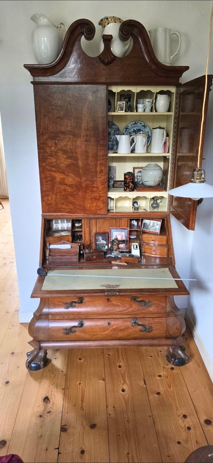Antiek Biedermeier secretaire met vitrinekast, Ophalen