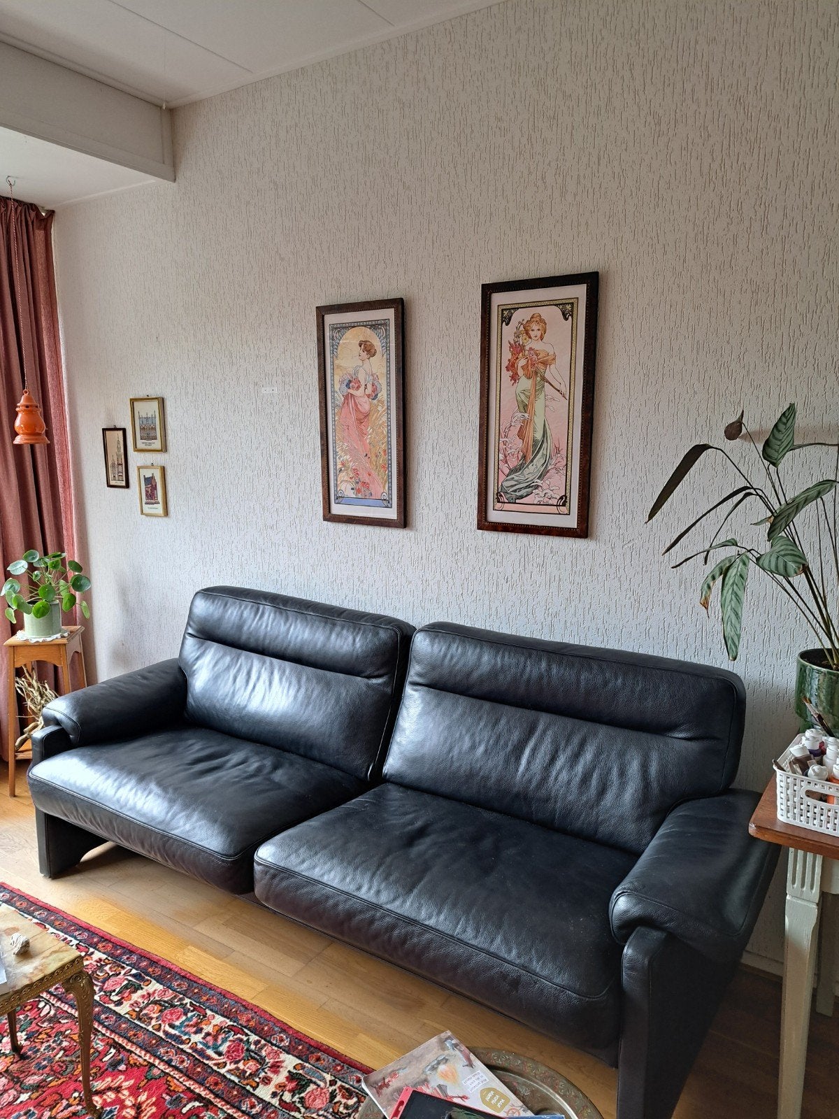 Zwarte leren designer bank van De Sede 4zits, Ophalen, Gebruikt, Minder dan 75 cm, Leer
