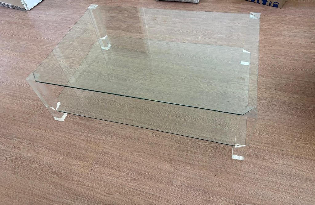 Grote glazen salontafel, Ophalen, Gebruikt, 100 tot 150 cm, 50 tot 100 cm