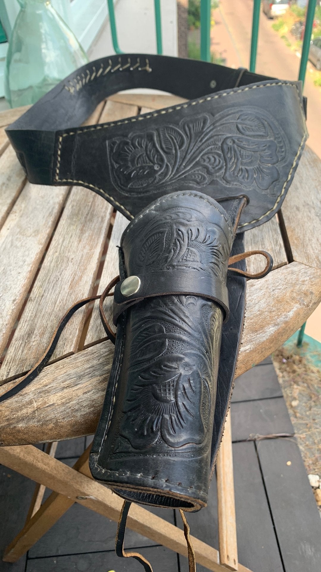Cowboy zwaar lederen riem met holster grote maat, Ophalen of Verzenden, Zo goed als nieuw