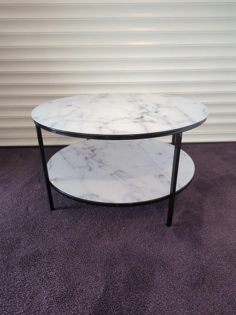 Salontafel glas marmerlook, zwart frame nieuw, Ophalen, 100 tot 150 cm, Nieuw, 50 tot 100 cm