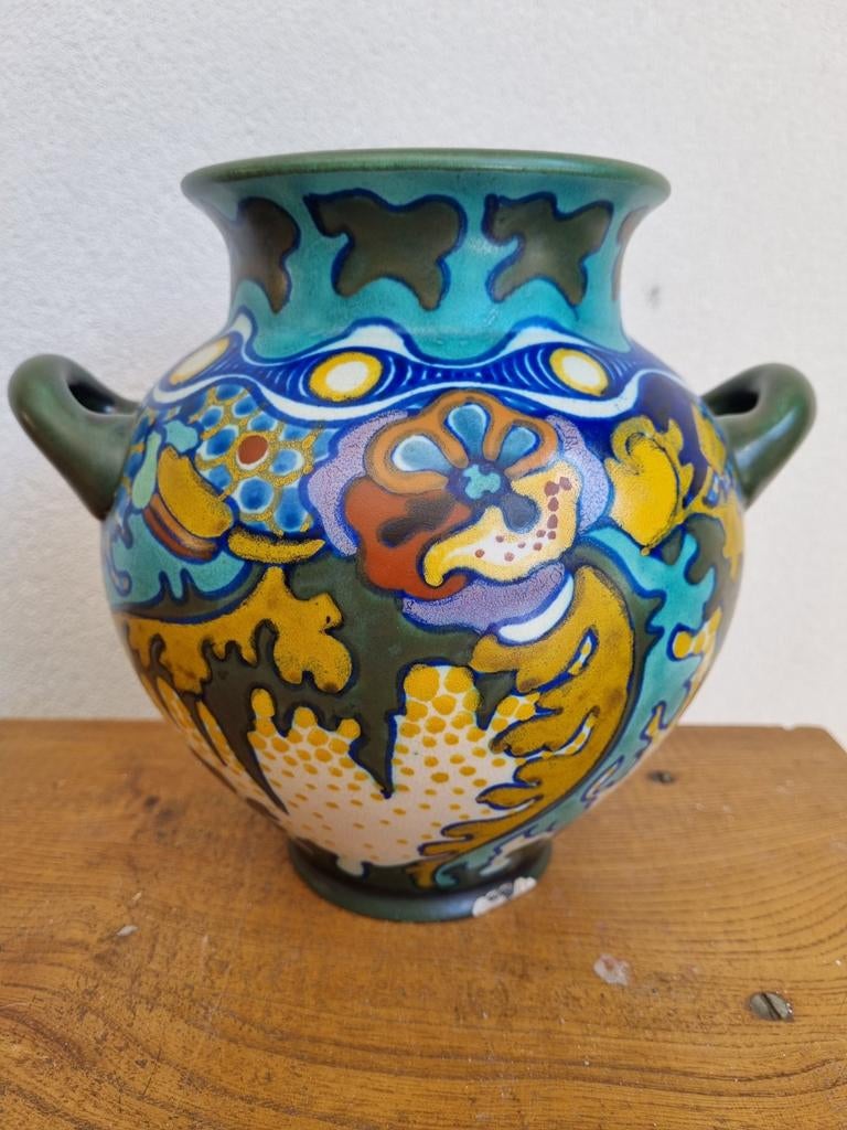 Antieke Gouds plateel oorvaas 'Corona' - Plazuid 1923, Antiek en Kunst, Ophalen of Verzenden
