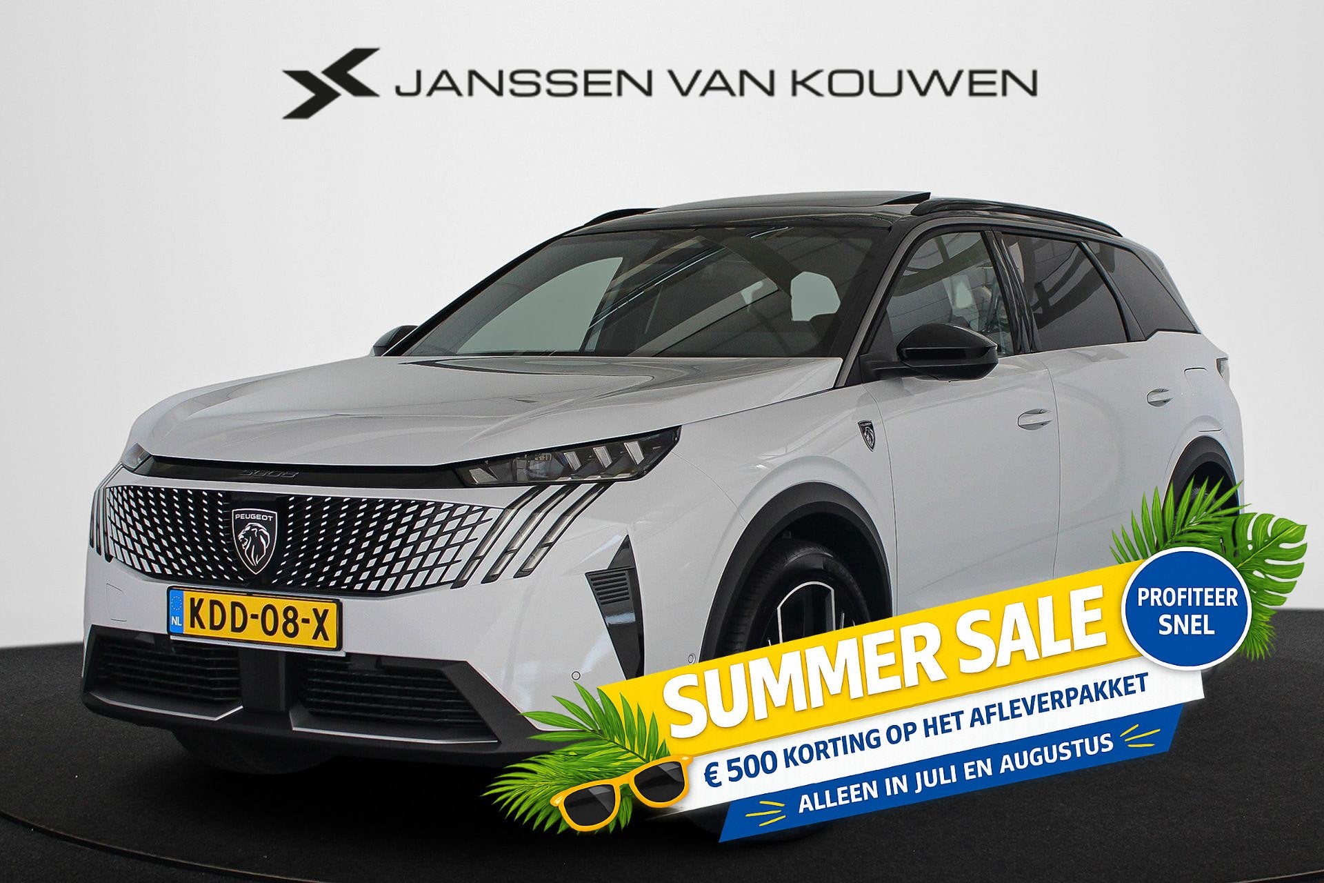 Peugeot 5008 1.6 Plug-in Hybrid 195 GT Exclusive 7p Panorama, 4 cilinders, 7 stoelen, Wit, Hybride Elektrisch/Benzine