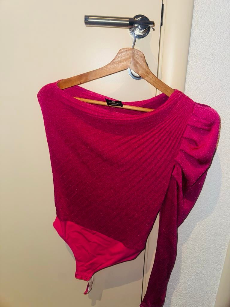 Elisabetta Franchi Bodysuit Roze Glitter, Ophalen of Verzenden, Zo goed als nieuw, Lange mouw, Roze