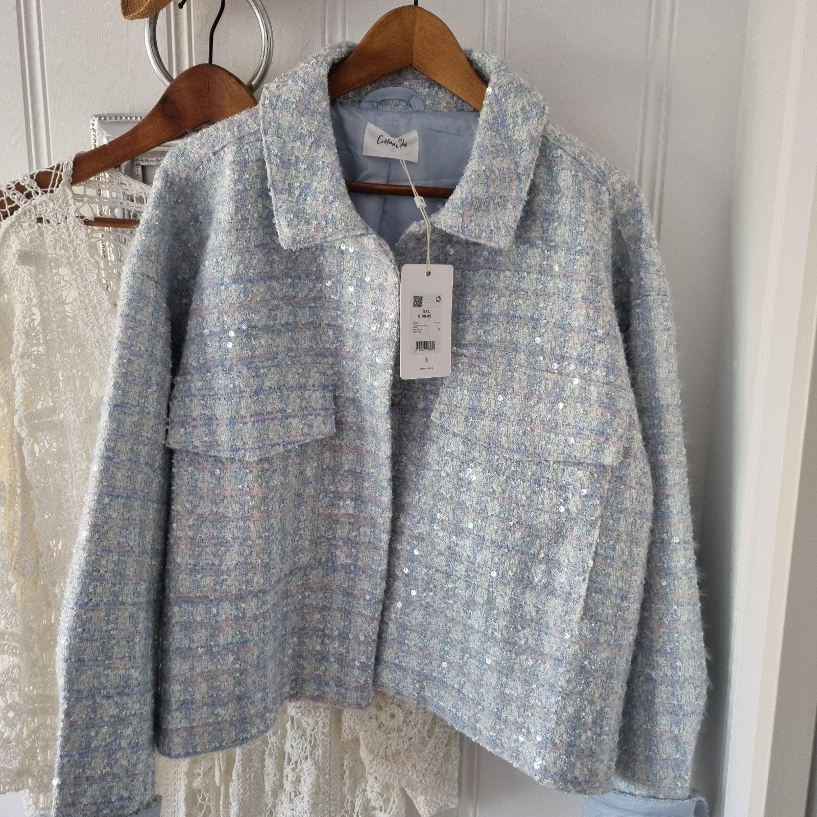 NW MET KAARTJE Cotton Club Jasje pailletten blauw mt xxl 46, Kleding | Dames, Blauw, Maat 46/48 (XL) of groter, Nieuw, Ophalen of Verzenden