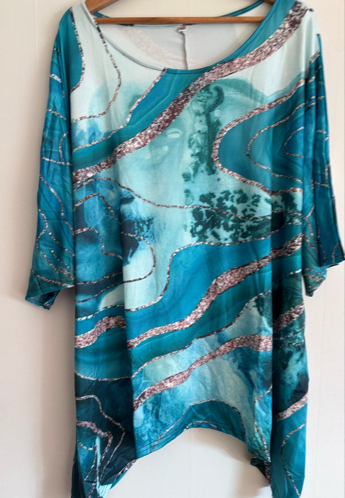 Tuniek met marmerprint maat 52, Ophalen of Verzenden, Nieuw, Blauw, Blouse of Tuniek