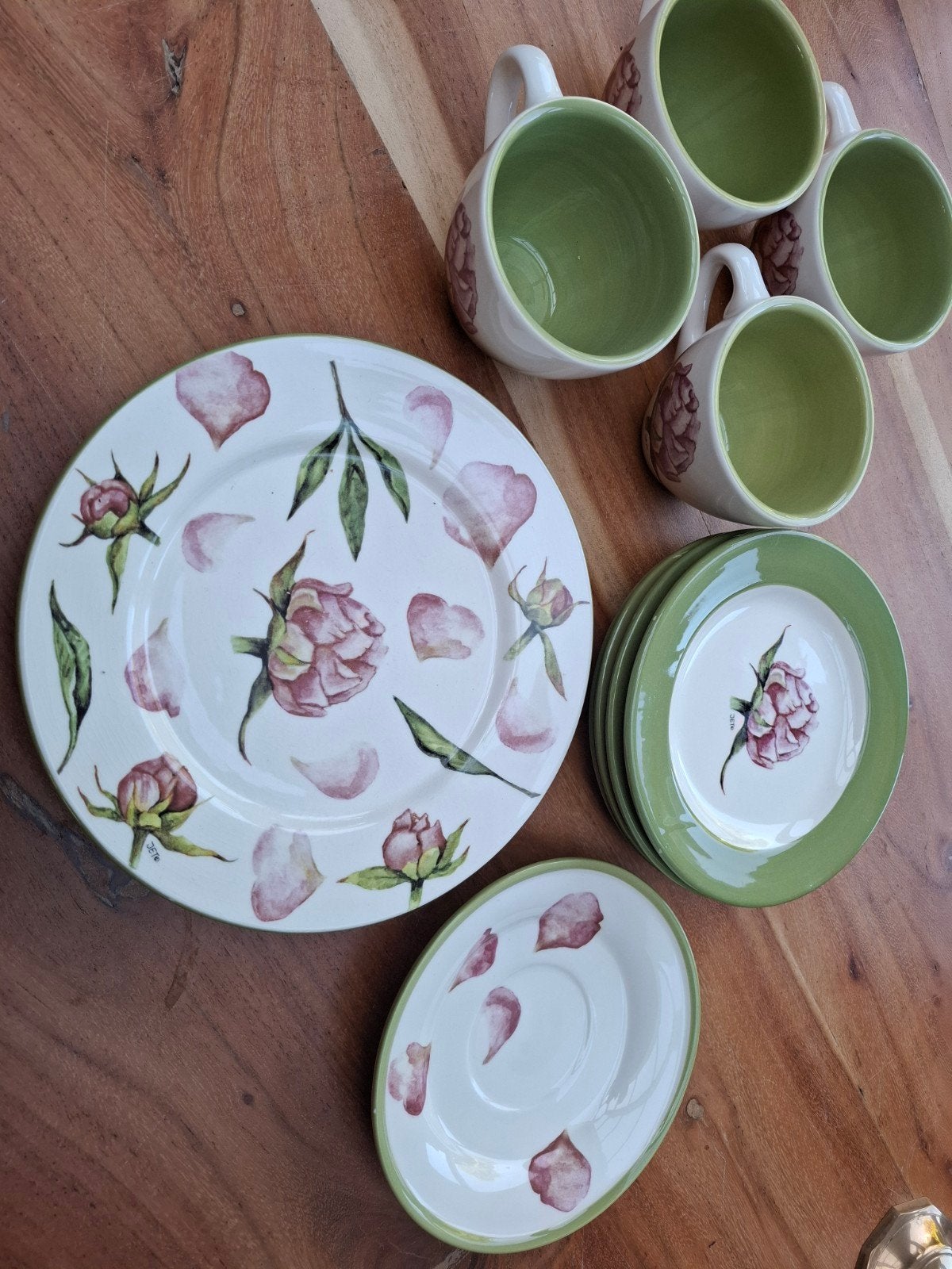 Jet ter Steege Peony servies groen rozen, Keramiek, Ophalen of Verzenden, Zo goed als nieuw, Overige stijlen