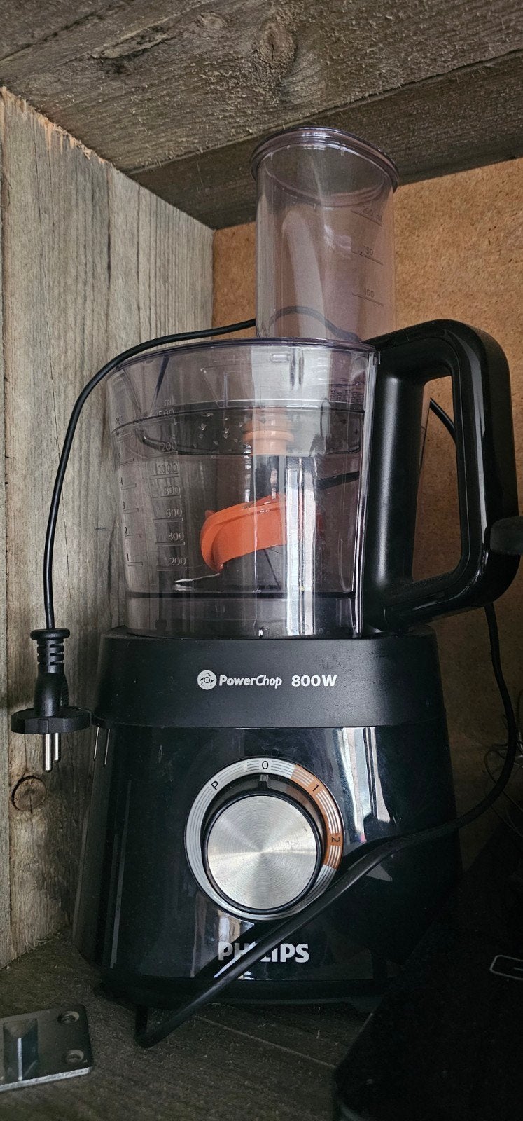 Philips PowerChop 800W Keukenmachine, 1 tot 2 liter, Ophalen, Gebruikt, 2 snelheden