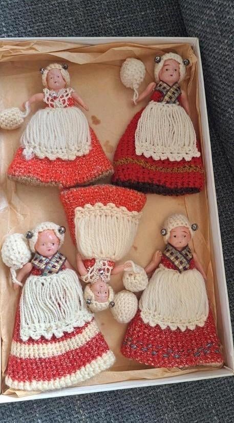 5 Jaren '50 Eierwarmers: Celluloid Halfdolls, Ophalen of Verzenden, Gebruikt
