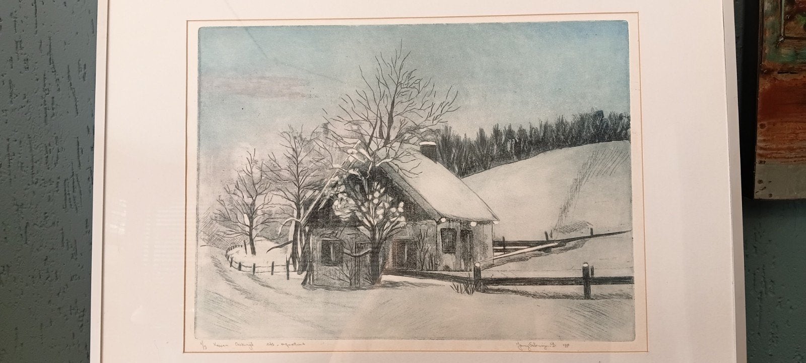 Ets/aquatint Janny Vahrmeijer - Winterlandschap Kössem 1990, Landschap, 1950 - 1999, Ets, Gesigneerd