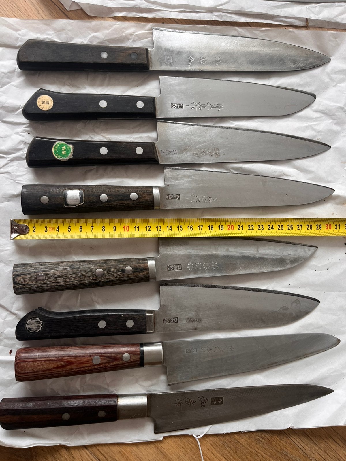 Vintage japans mes, santoku stijl. Per stuk (opknapper), Ophalen of Verzenden, Gebruikt, Rvs of Chroom