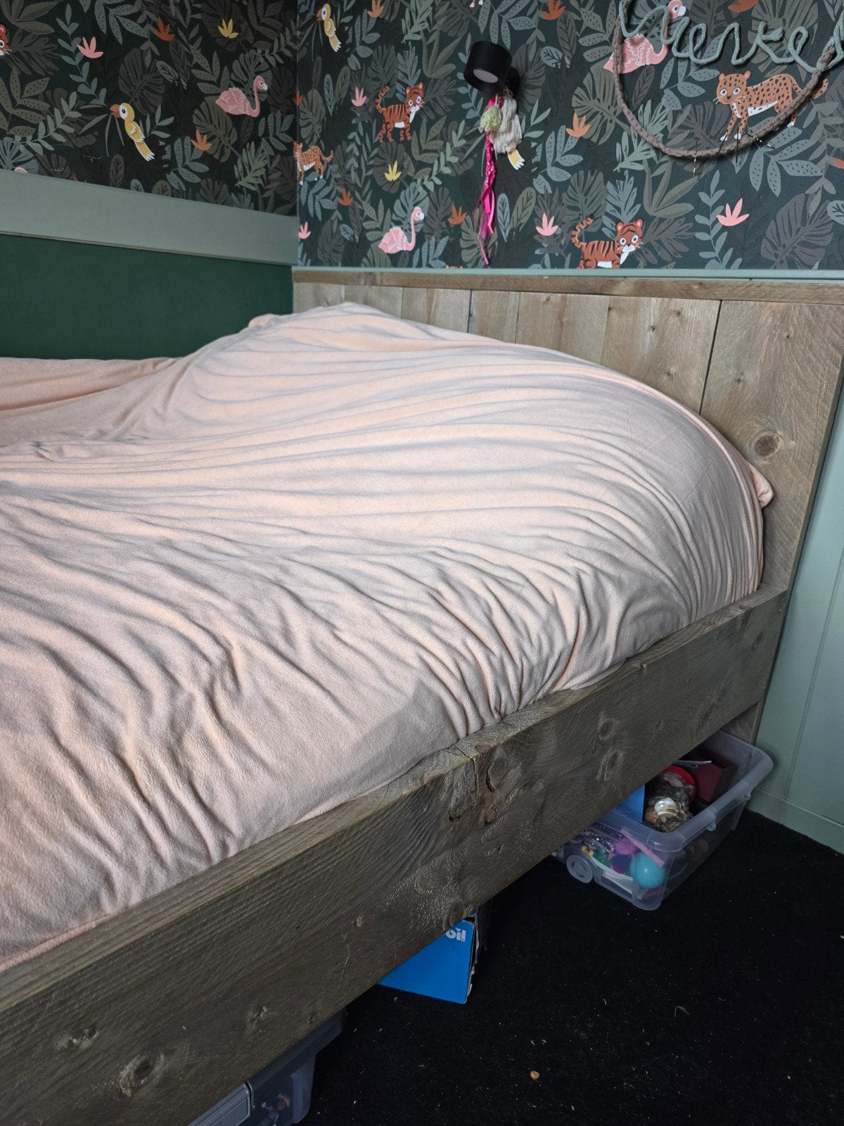 zgan steigerhout bed twijfelaar  matras 120 breed x170, Ophalen, 190 cm of minder, Zo goed als nieuw, Twijfelaar