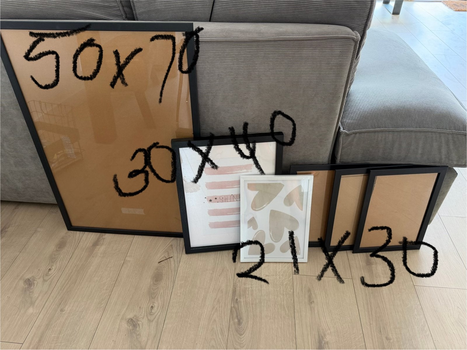 Diverse fotolijsten: 50x70, 30x40, 21x30 cm, Ophalen, Gebruikt, Fotolijst, Met glas