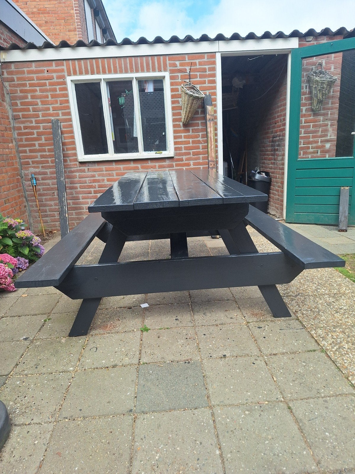 Antraciet picknicktafel tuinmeubilair tuintafel, Ophalen of Verzenden, Gebruikt, Rechthoekig, Hout