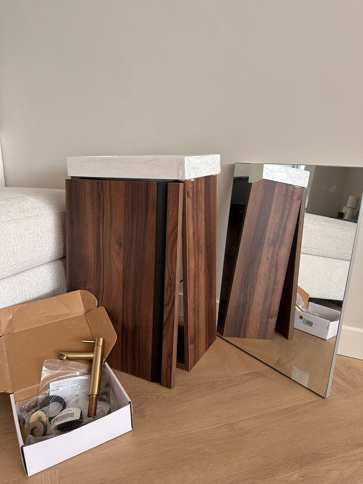 Toiletmeubel set 40 cm bruin en goud Fontein sanitairwinkel, Ophalen, Minder dan 50 cm, Nieuw, Minder dan 100 cm