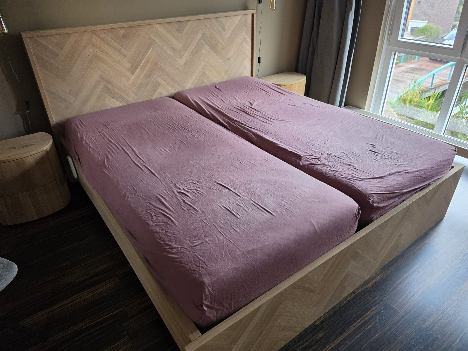 twee persoonsbed, Huis en Inrichting, Ophalen, Verstelbaar, Beige, Tweepersoons