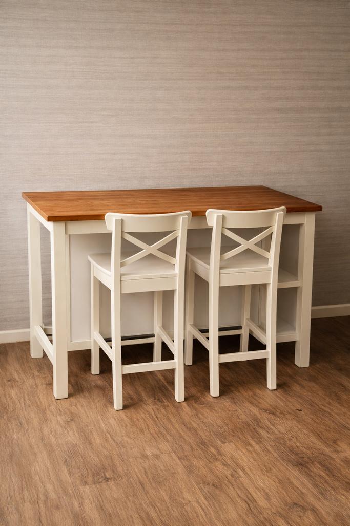 IKEA Houten bartafel met 2 barkrukken - wit/bruin, Huis en Inrichting, Ophalen, Gebruikt
