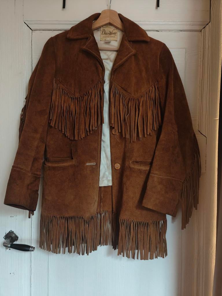 Leren jas met franjes - Indianen/Western stijl - Maat 38, Kleding | Dames, Jassen | Zomer, Maat 38/40 (M), Bruin, Ophalen of Verzenden