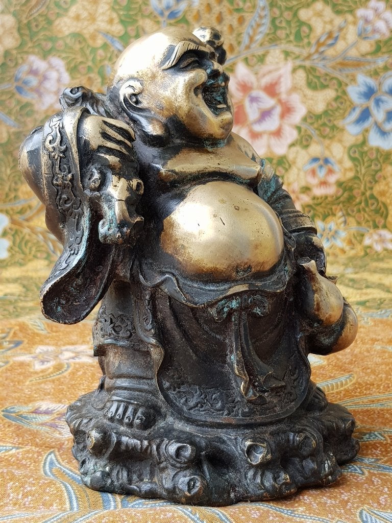 Prachtig zwaar antiek Chinees brons beeld van Boeddha 15,8cm, Handgemaakt, Ophalen of Verzenden, China, Brons