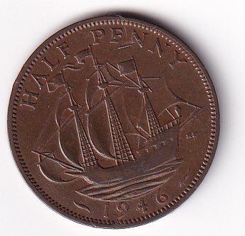 UK 1/2 Penny 1944 met Krasje, Verzenden, Overige landen, Losse munt