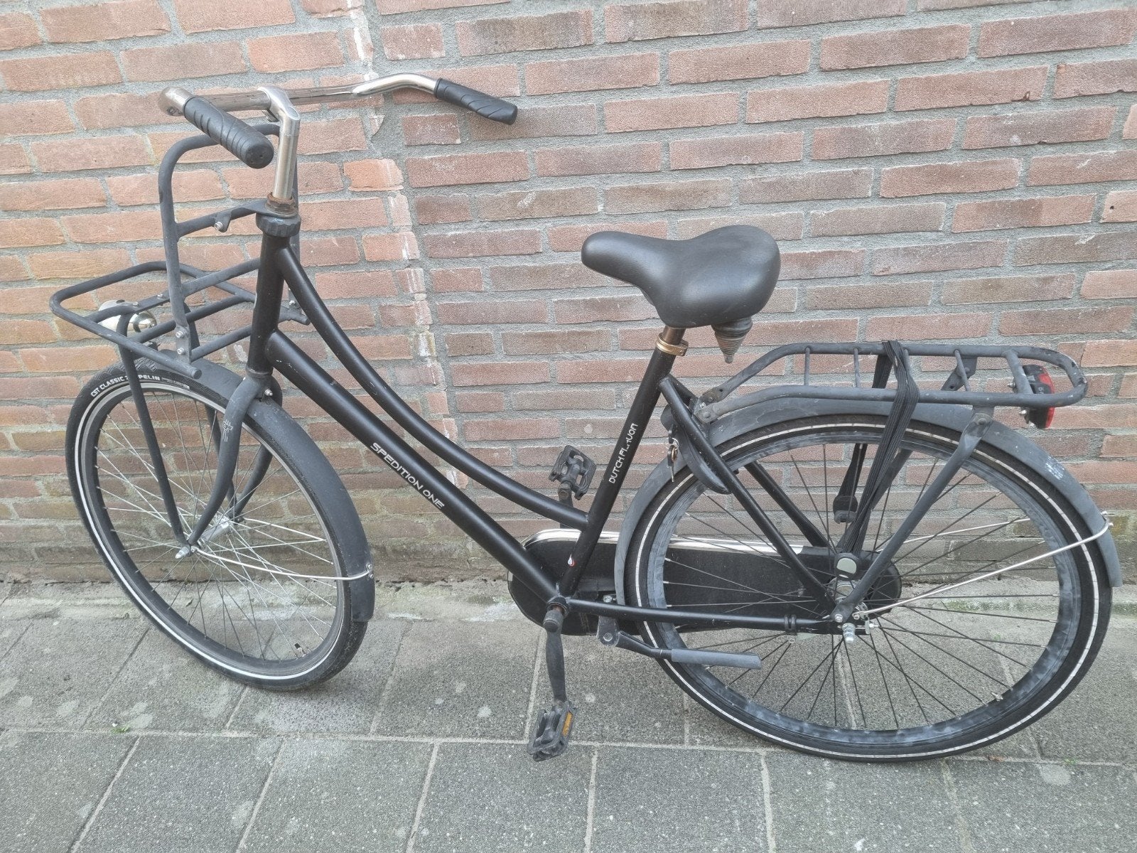 Stevige zwarte transportfiets met voor- en achterrek, Ophalen, Gebruikt, Terugtraprem, Overige merken