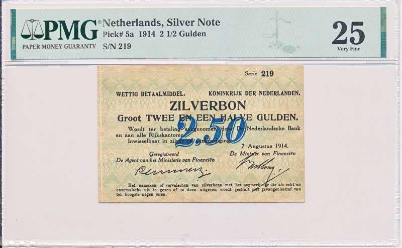 Nederland 2,5 gulden 1914 zilverbon PMG25, Postzegels en Munten, Bankbiljetten | Nederland, Ophalen of Verzenden, 1 gulden