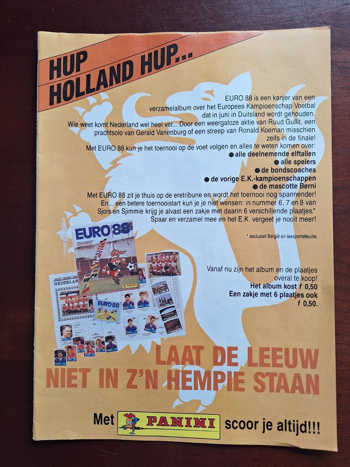 Panini reclameblad Euro 88, Verzenden, Zo goed als nieuw, Poster, Plaatje of Sticker