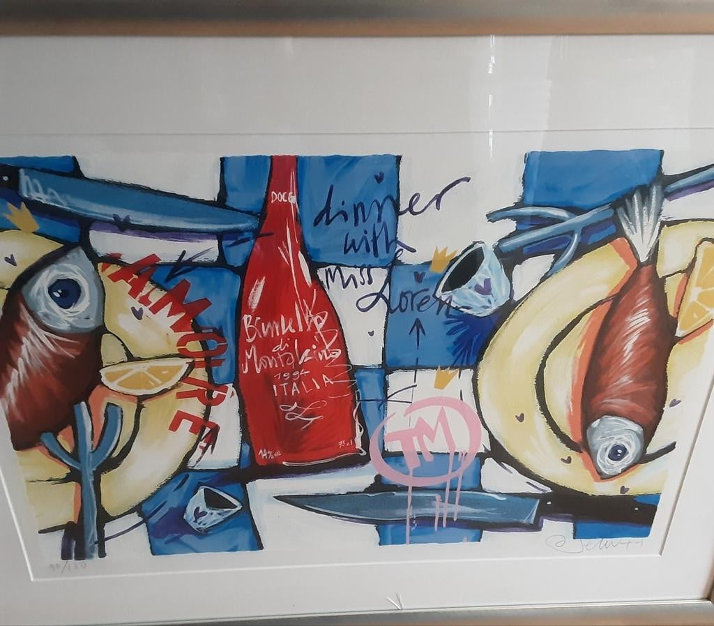 Gesigneerde zeefdruk 'Dinner with Miss Loren' van Selwyn, Antiek en Kunst, Ophalen