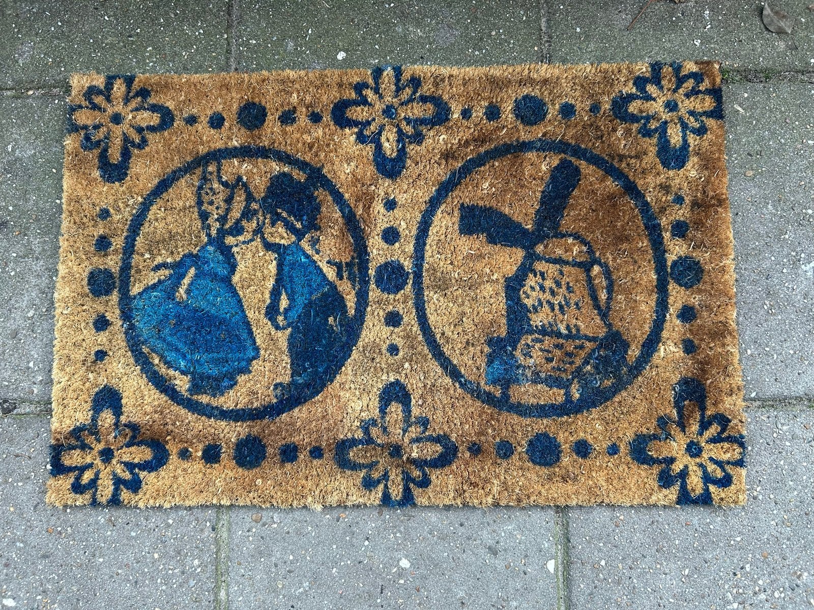 Deurmat met Delfts Blauw motief - Hollands tafereel, Ophalen, Binnen, Kokos, Nieuw