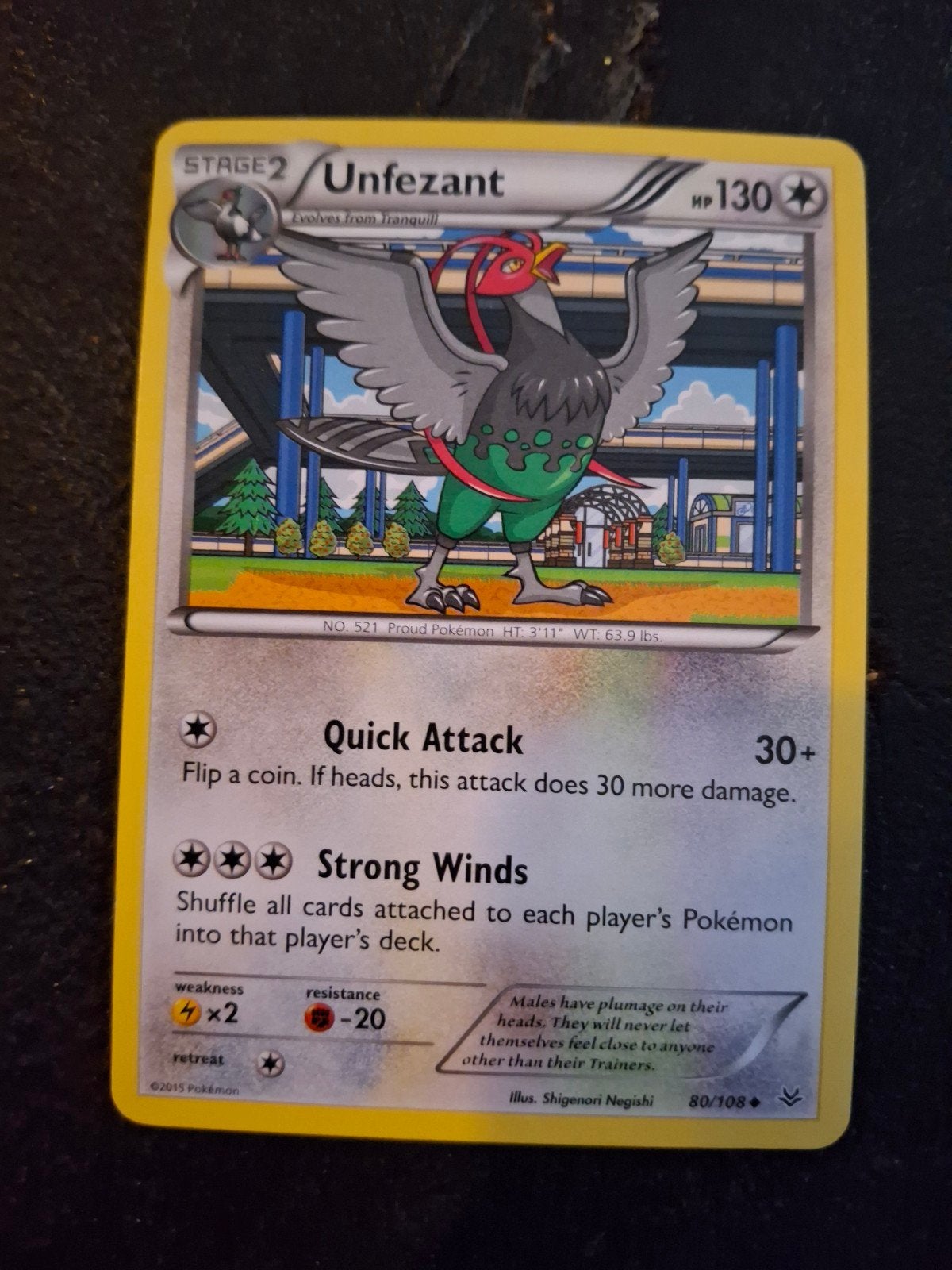 Unfezant Pokémon Kaart 80/108 Zwart & Wit, Ophalen of Verzenden, Gebruikt, Losse kaart