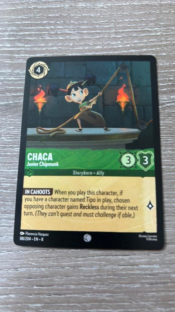 Disney Lorcana Chaca junior chipmunk 88-204 8JAF nonfoil, Hobby en Vrije tijd, Ophalen of Verzenden, Zo goed als nieuw, Losse kaart
