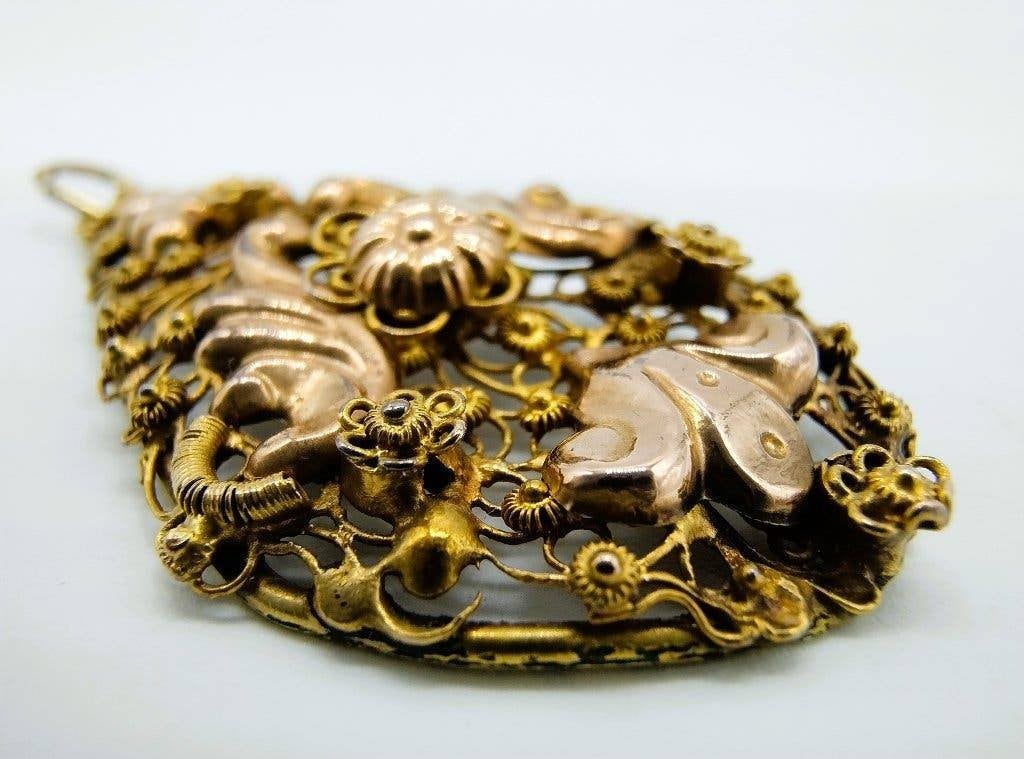 Antieke 14 karaats gouden filigrein hanger, Info@zilverwebsite.nl, Verzenden, Zo goed als nieuw, Zilverwebsite.nl