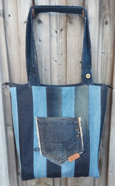 Reworked grote denim shopper, Ophalen of Verzenden, Nieuw, Blauw, Shopper