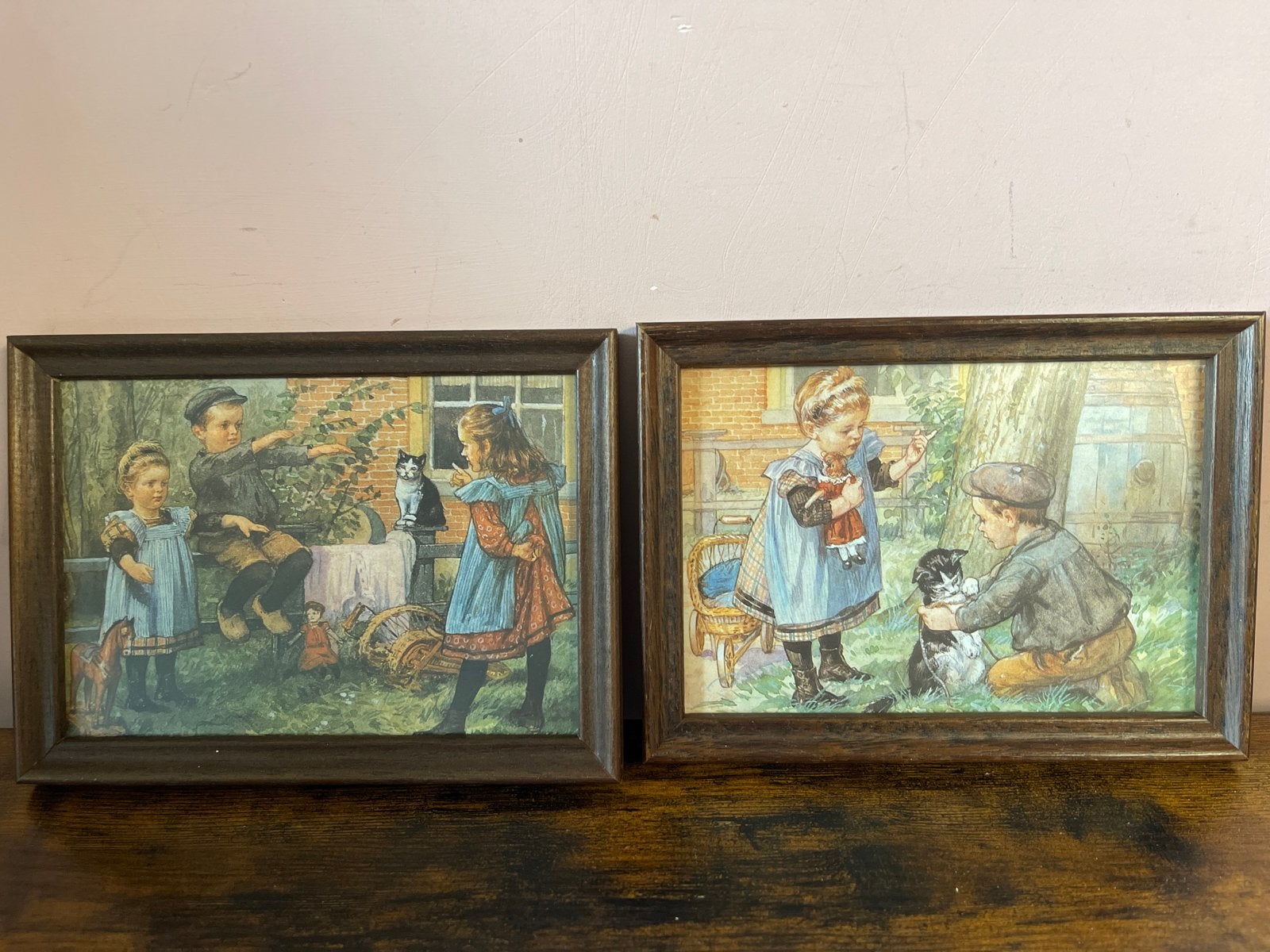 Set van 2 Vintage Kinderprenten Ot en Sien, Huis en Inrichting, Minder dan 50 cm, Gebruikt, Ophalen of Verzenden, Print