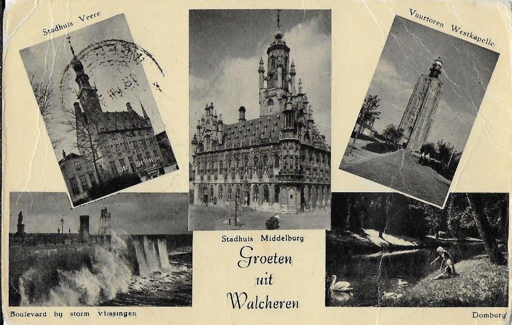 Y61Ansichtkaart groeten uit Walcheren uit 1952, Ophalen of Verzenden, 1940 tot 1960, Gelopen, Zeeland