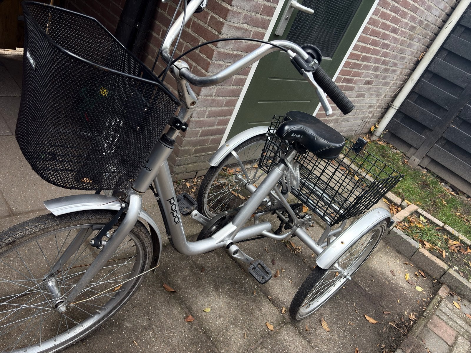 Popal driewieler met manden - Zilver, Ophalen, Gebruikt, Velgrem