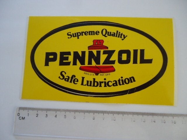 sticker oud PENNZOIL origineel plastic retro motorolie oil, Verzenden, Zo goed als nieuw, Bedrijf of Vereniging