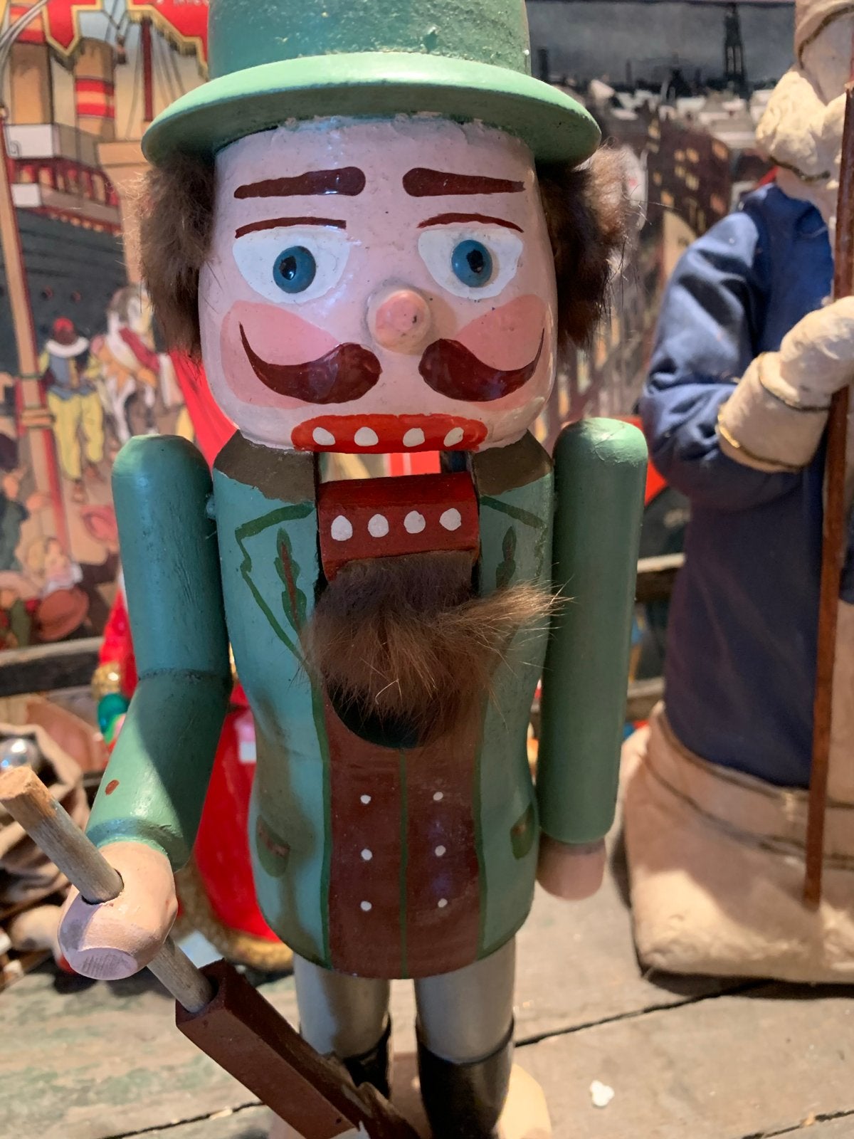 Zeer Oude kerst Houten Notenkraker Boswachter erzgebirge, Gebruikt, T, Ophalen of Verzenden, N