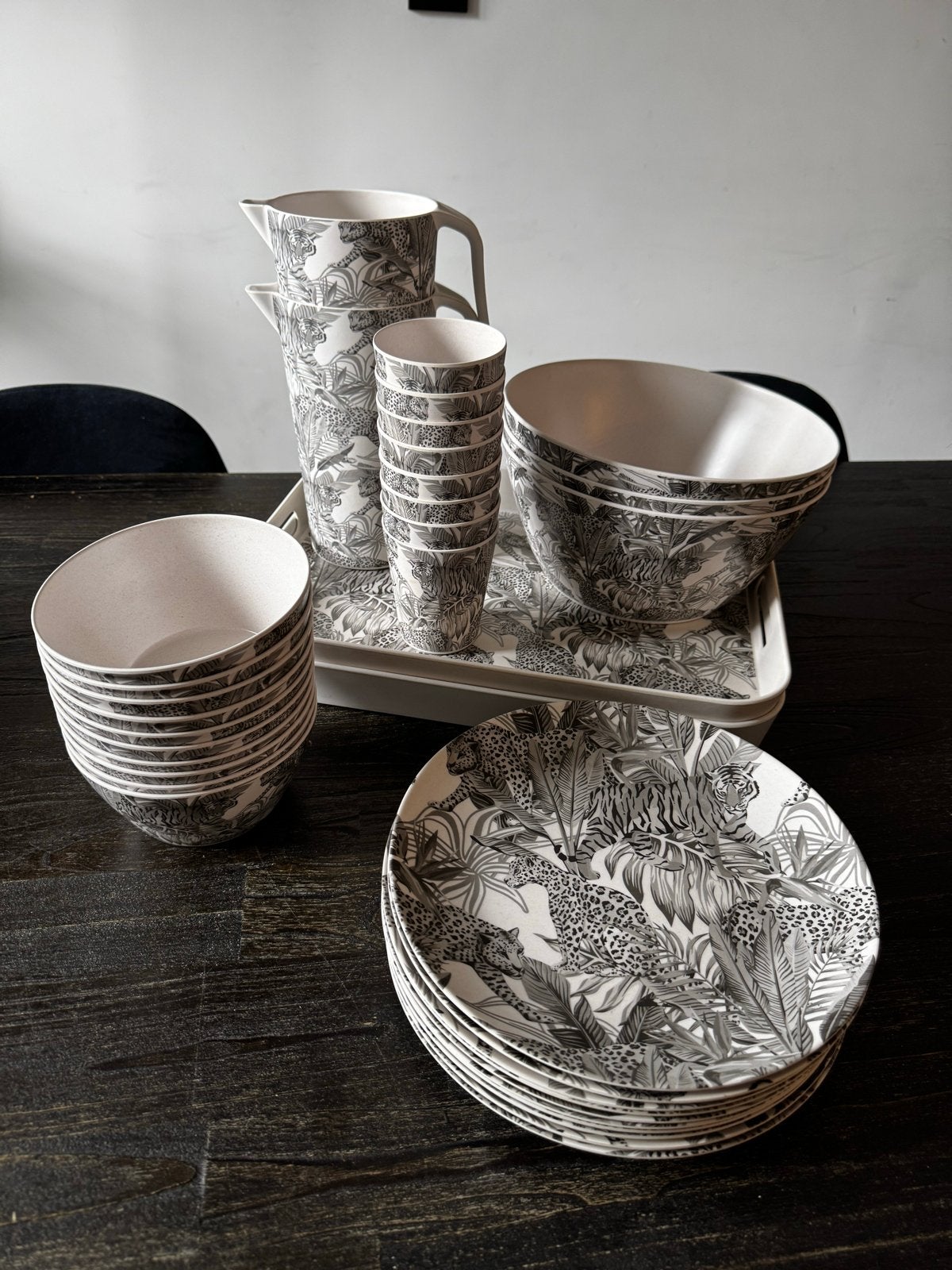 Melamine servies jungle print - buiten/camping/kunststof, Ophalen of Verzenden, Zo goed als nieuw