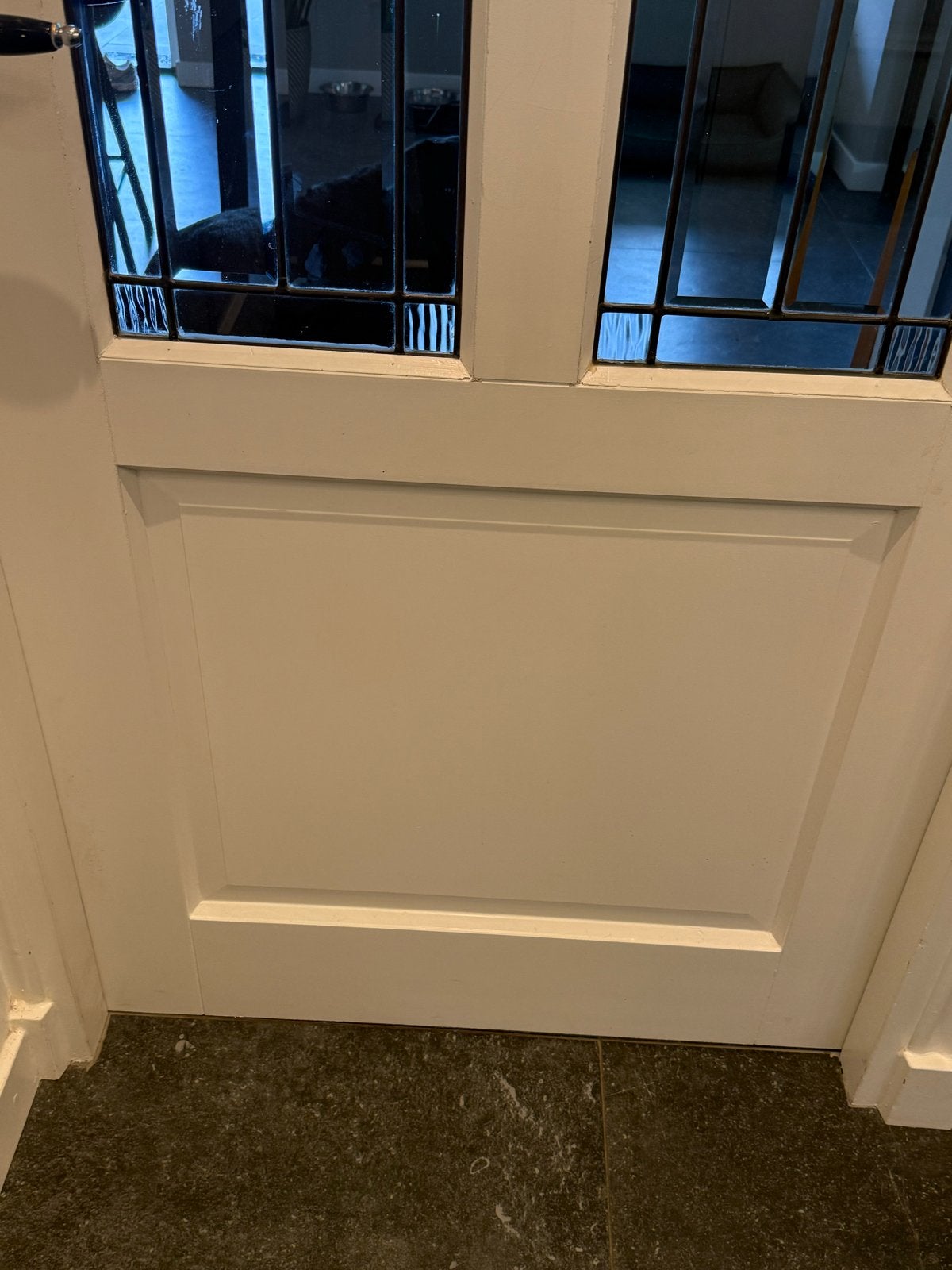 Hardhouten kozijn met glas in lood - 232 cm hoog, Doe-het-zelf en Verbouw, Ophalen, Gebruikt, 80 tot 100 cm, 215 cm of meer