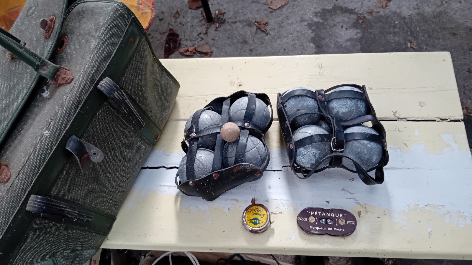 Vintage Petanque set met 8 ballen en draagtas, Ophalen, Gebruikt