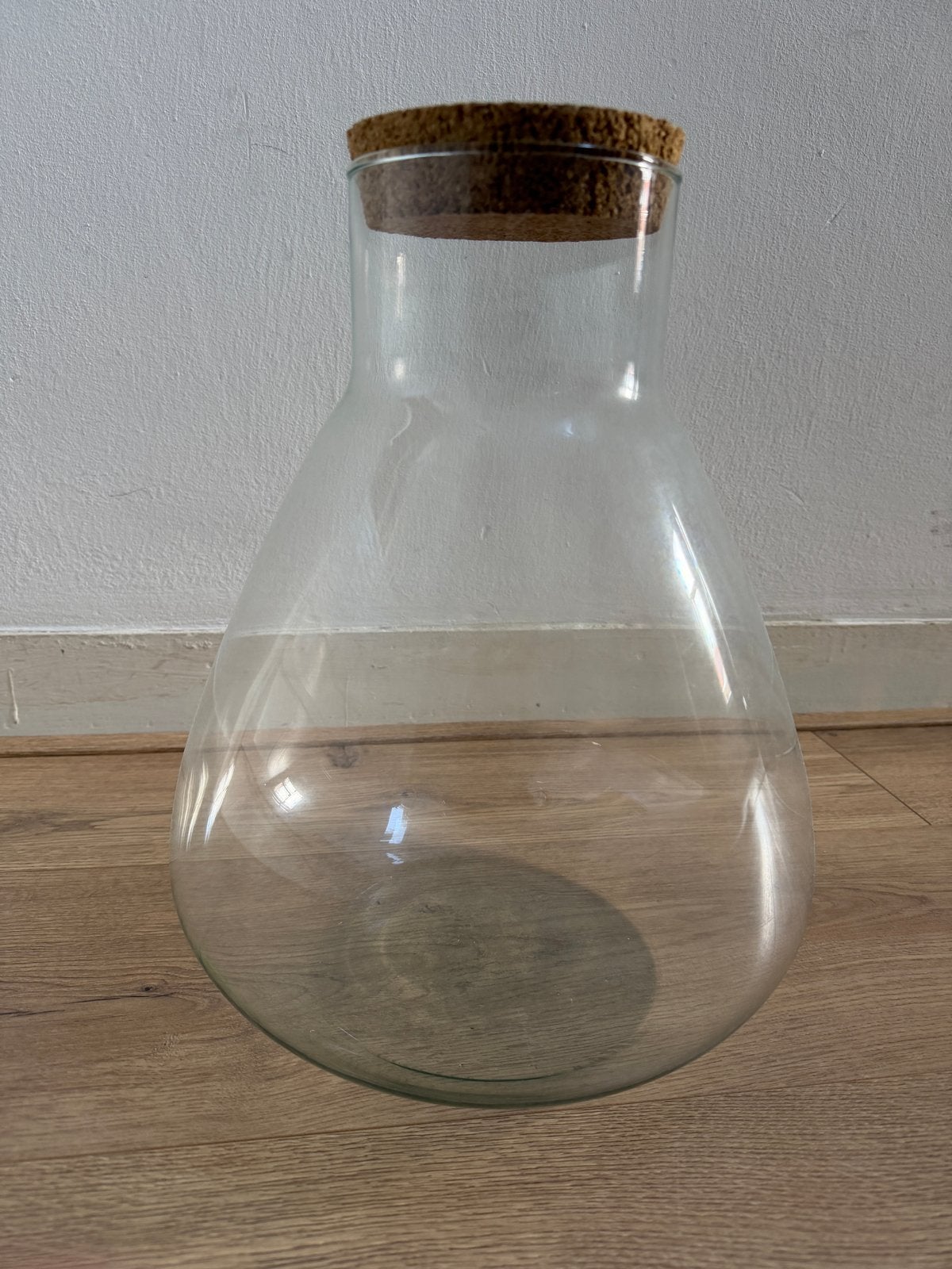 Vaas Glas, leuke vorm, met kurken stop 35cm, Ophalen, Transparant, Met deksel, Glas